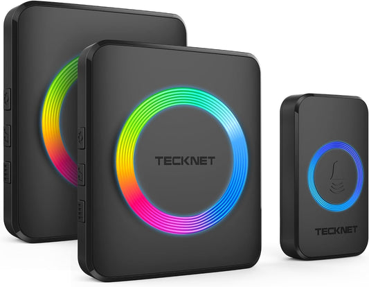 Professional Wireless Doorbell with 0-120dB Volume, 1300 Ft Range, IP65 Waterproof Rating, 60 Chimes, 5 Volume Levels, and RGB Light for Home, Classroom, and Office Use, Black